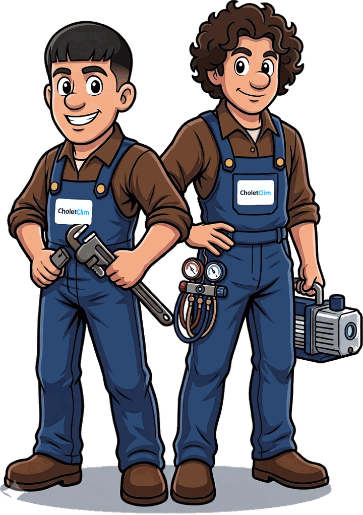 Roman et Damien, les deux artisans CholetClim, en dessin